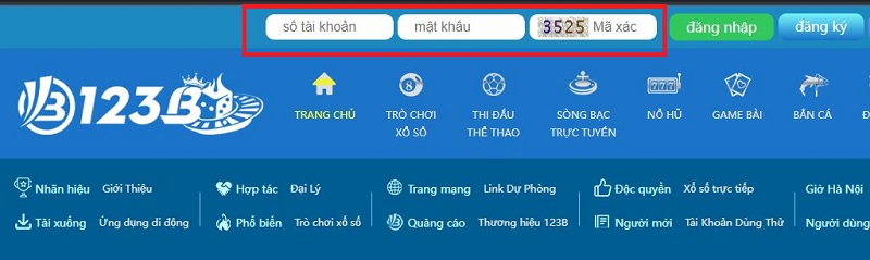 Đăng nhập tài khoản trên website 123B